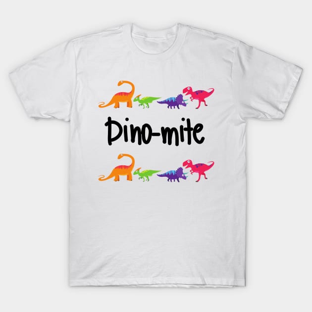 Dino Mite Cute dinosaur pun design for kids and dino lovers T-Shirt by Butterfly Lane